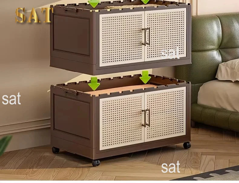 #Retro Storage Cabinet, Tall Wooden Foldable Cabinet for Living Room, Large Capacity Space Saving