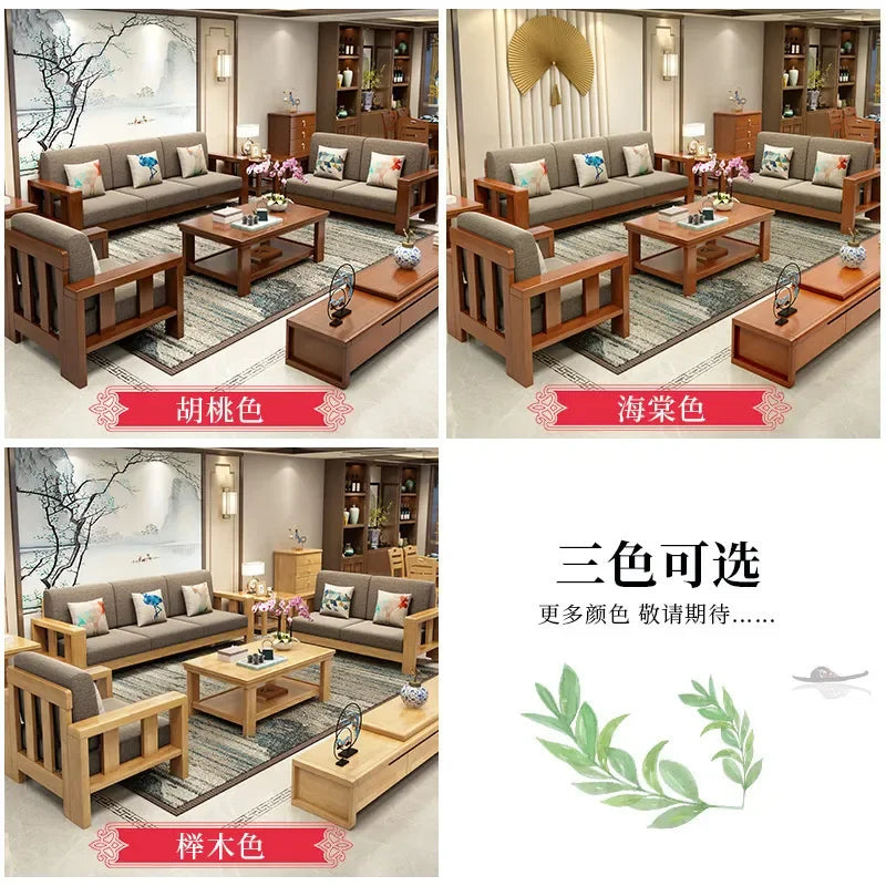 Compact Rubber Wood Solid Frame Sofa Set for Living Room Small Apartment Rental B&B Space Saving Durable Home Furniture