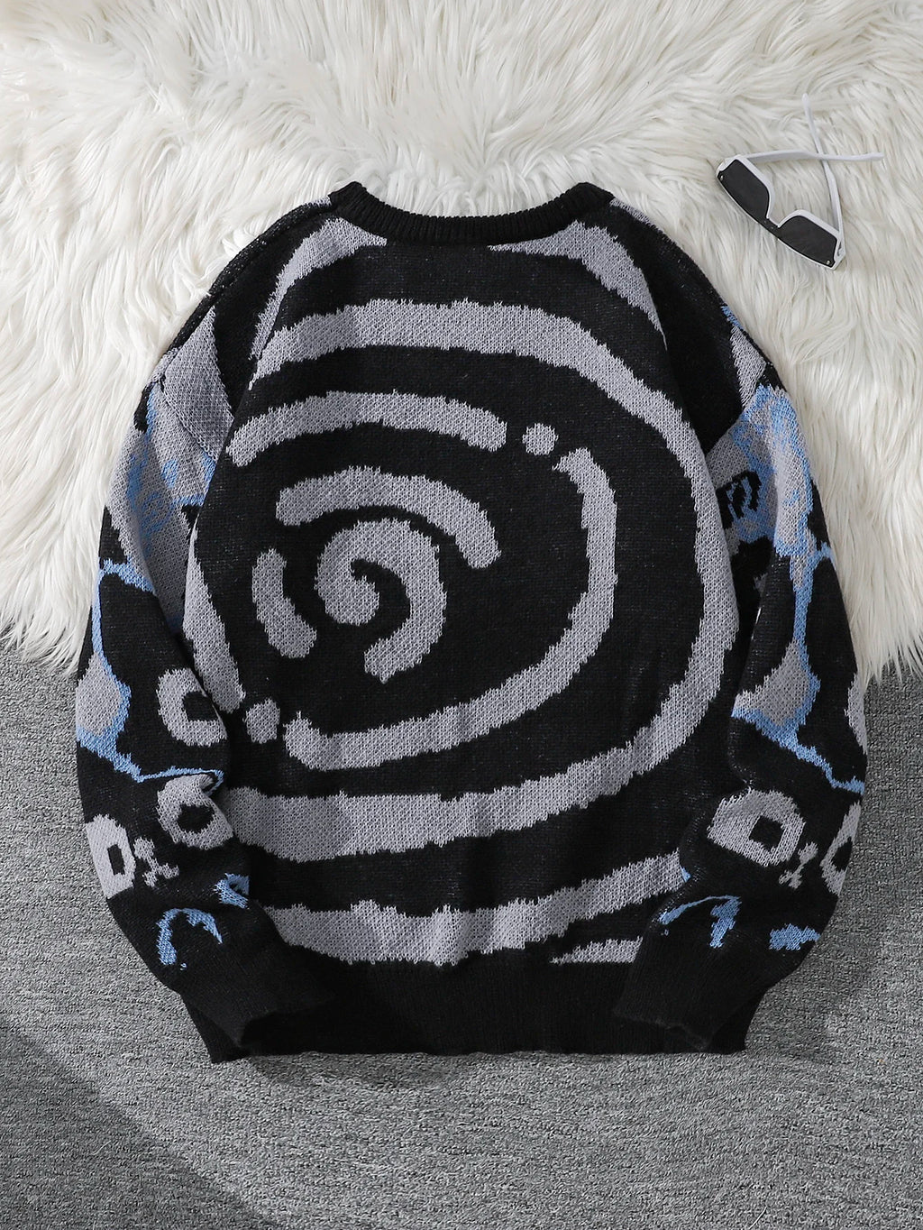 Autumn and Winter Abstract Cat Jacquard Double-Sided Pattern Pullover Sweater Casual Round-Neck Knit Men's Pullover Sweater Suitable for Daily Wear Unisex Outerwear