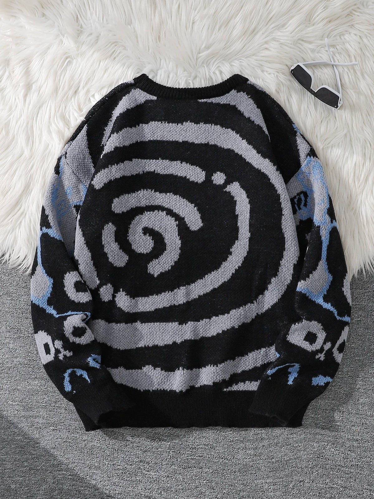 Autumn and Winter Abstract Cat Jacquard Double-Sided Pattern Pullover Sweater Casual Round-Neck Knit Men's Pullover Sweater Suitable for Daily Wear Unisex Outerwear