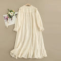 Vintage Embroidery Hollow Out Cotton Linen Dress Women Spring Mori Girl Lace Ruffled Casual Long Sleeve Loose Pullover Vestidos