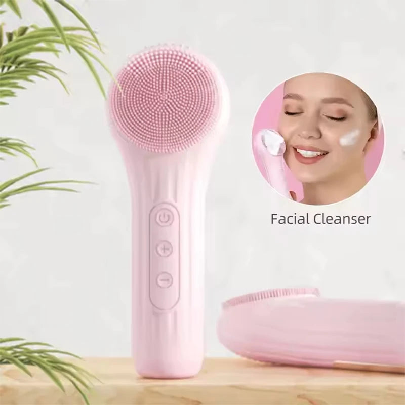 Sonic Silicone Facial Cleansing Brush Electric Face Scrubber Waterproof Deep Clean Exfoliating Vibration Face Wash Tool 5 Speeds