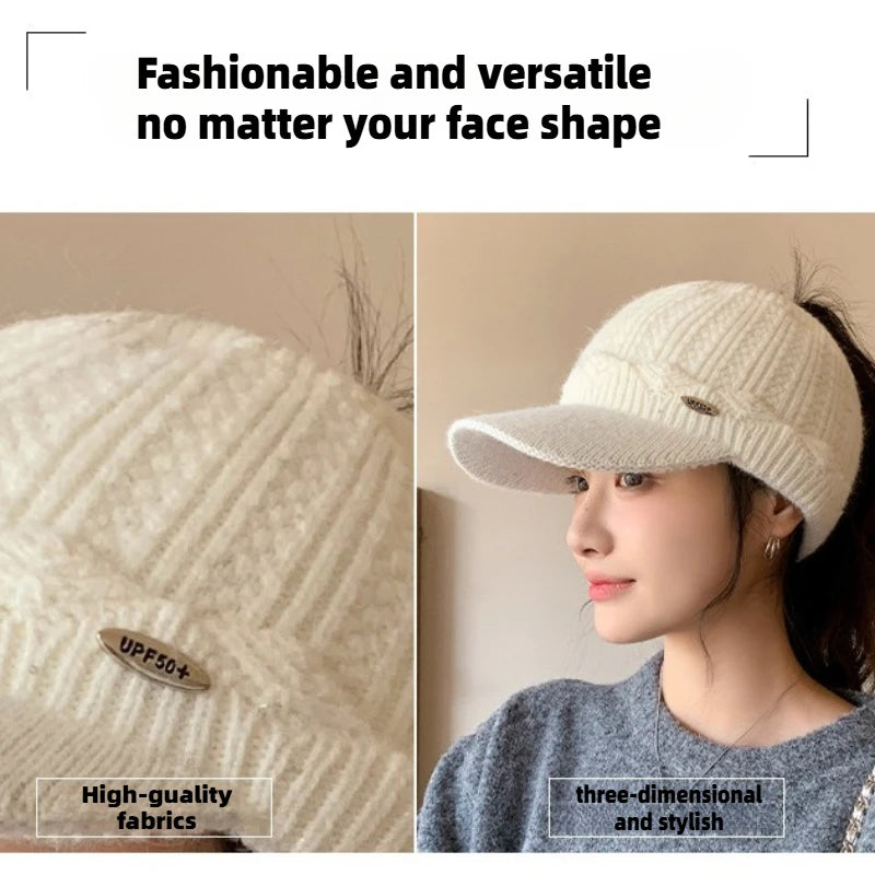 1pc Women's Solid Color Knitted Baseball Cap with Baseball Cap, Knitted Cap for Cold Weather,Suitable for Daily Use Winter Fall
