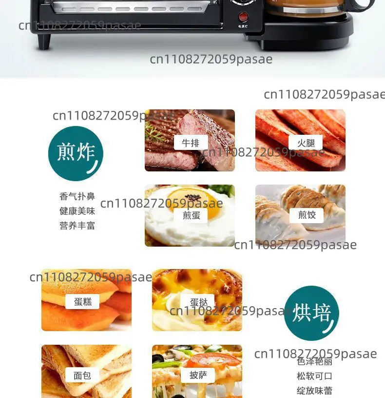 Three-in-one Breakfast Machine, Household Multi-functional Electric Oven, Coffee Machine, Grilling and Frying in One
