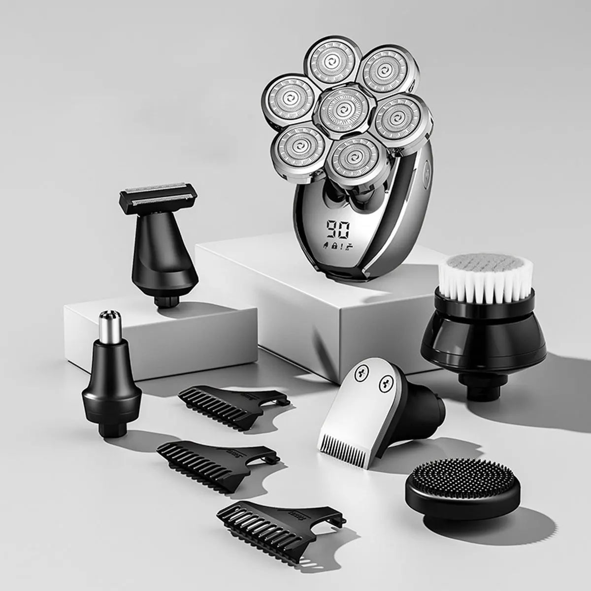 6-in-1 Hair Clipper Electric Hair Trimmer with Smart Digital Display Waterproof Home Barber Kit Rechargeable Cordless Cutter