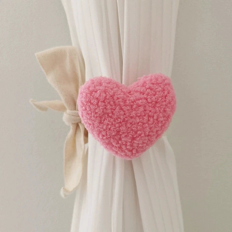 Plush Heart Curtain Tiebacks Bundle Rope Car Curtain Ties Baby Kids Room Window Curtain Holders Home Decor Curtain Accessories