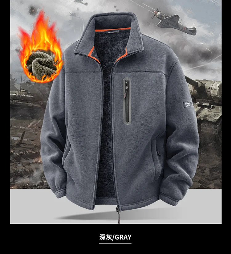 New Outerwear Men's Fleece Jacket Sweatshirts Male Thick Fleece and Windproof Sweatshirts Men Stand Up Collar Zipper Jacket Coat