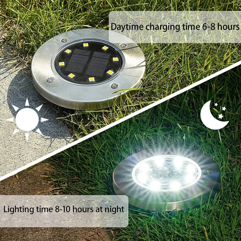 4/8LED Solar Underground Light Solar Power Disk Lamp Waterproof Outdoor Spotlight Buried Deck Light Lawn Garden Decoration