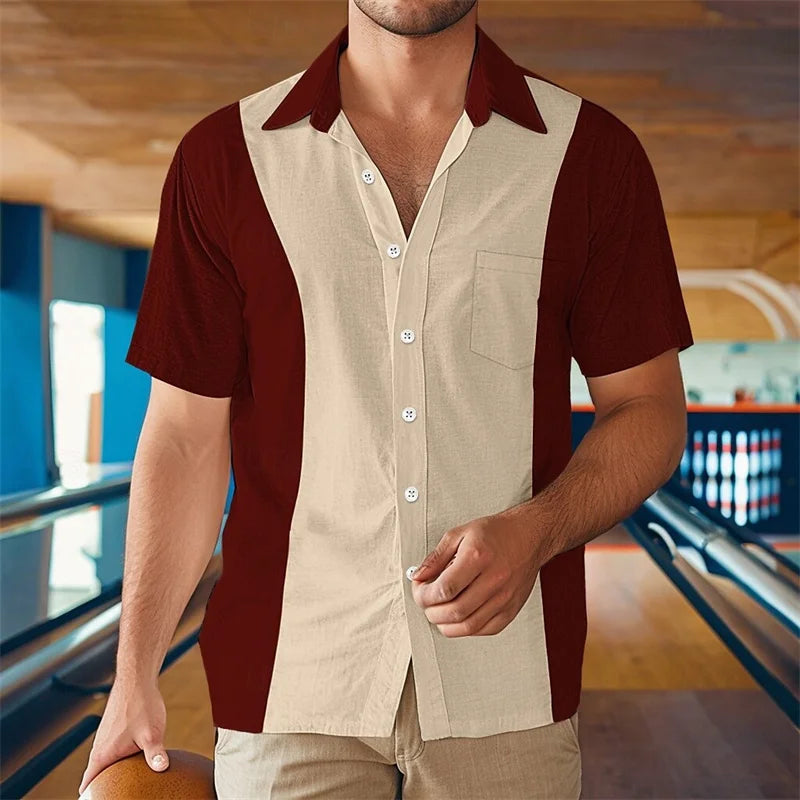 Mens Summer Beach Casual Bowling Button Down Shirt Black Blue Green Grey Lapel Vacation Everyday Front Pocket Outfit