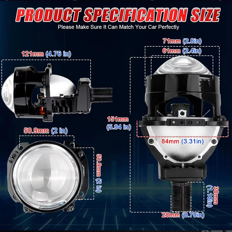 Bi-LED Projector Headlight Lenses H7 H4 9005 9006 LED Car Lamps Auto High Low Beam LED Light Bi-led Lens 2.5 Inch 3.0 In