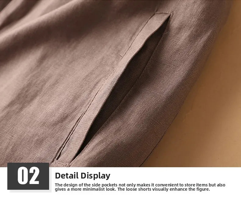 Casual Linen Wide Leg Short Pants Women Summer Loose Fit Thin Cotton Linen Five-Point Pure Color Versatile High Waist Shorts