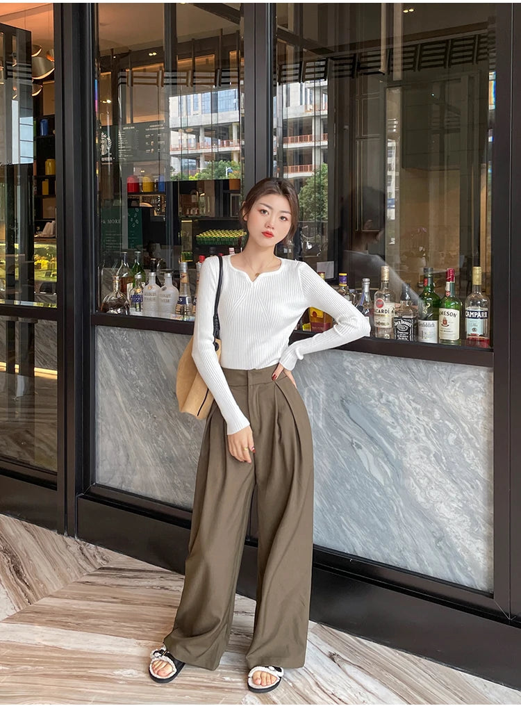 2026 Basic V-neck Chic  Autumn Winter Pullover Women Female Knitted Ribbed Sweater Slim Long Sleeve Badycon High Quality Sweater
