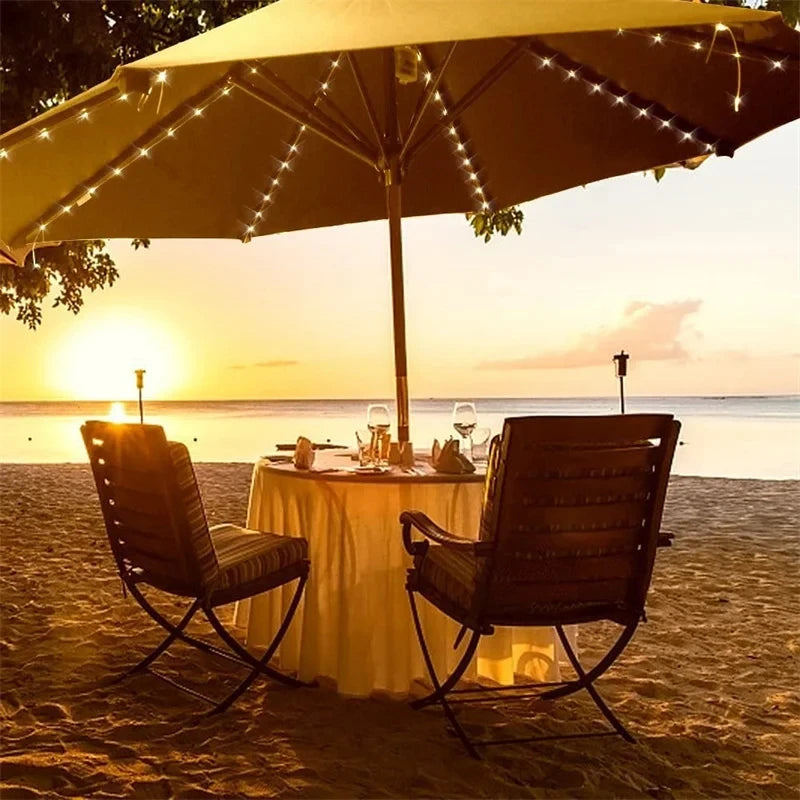 LED String Lights Patio Umbrella Lights 8 Lighting Mode with Remote Control Lights Solar Operated Outdoor for Patio Camping Tent