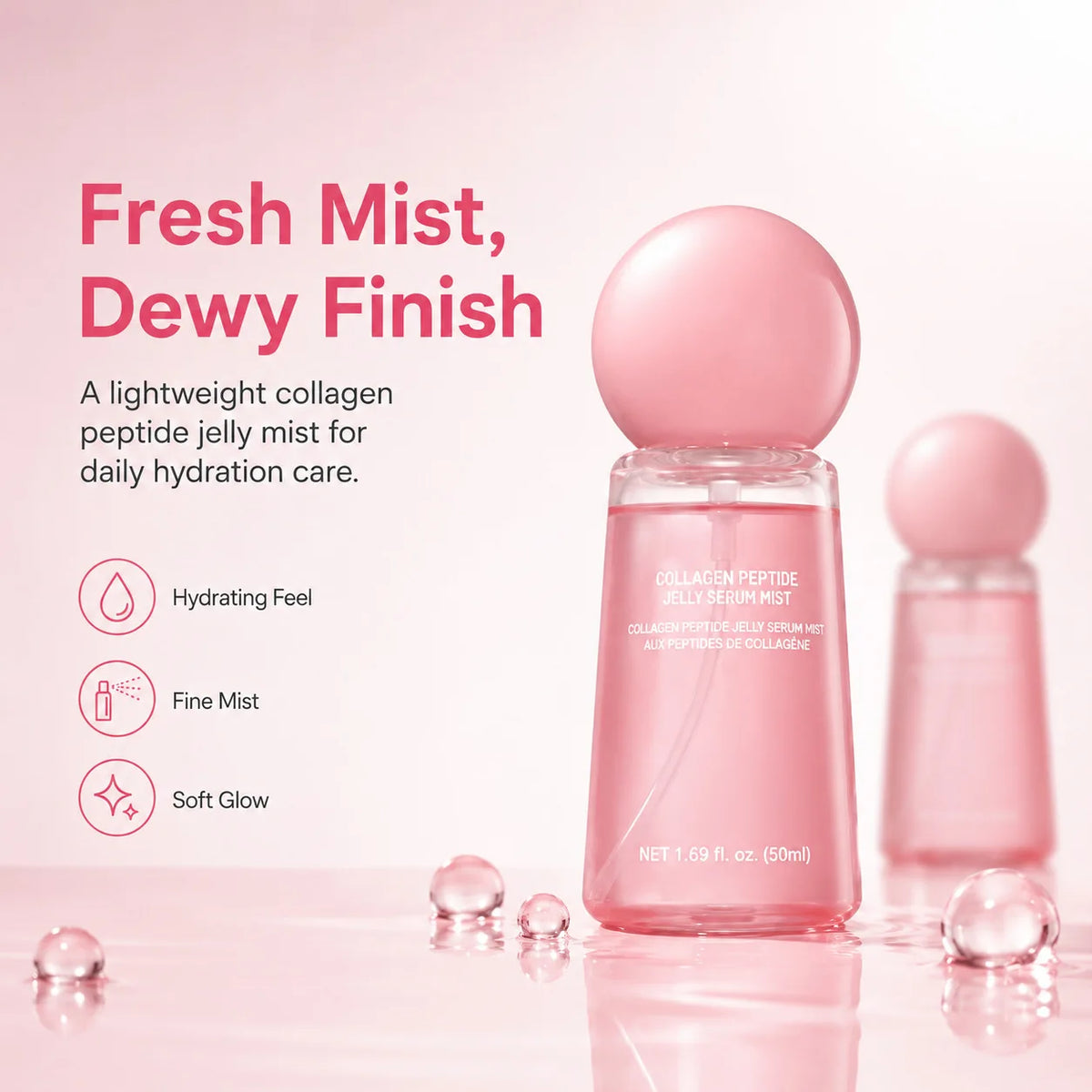 Collagen Peptide Jelly Serum Mist Plumping Smoothing Dry Skin Brighten Firming Deep Hydrating Spray Serum with Collagen Peptides