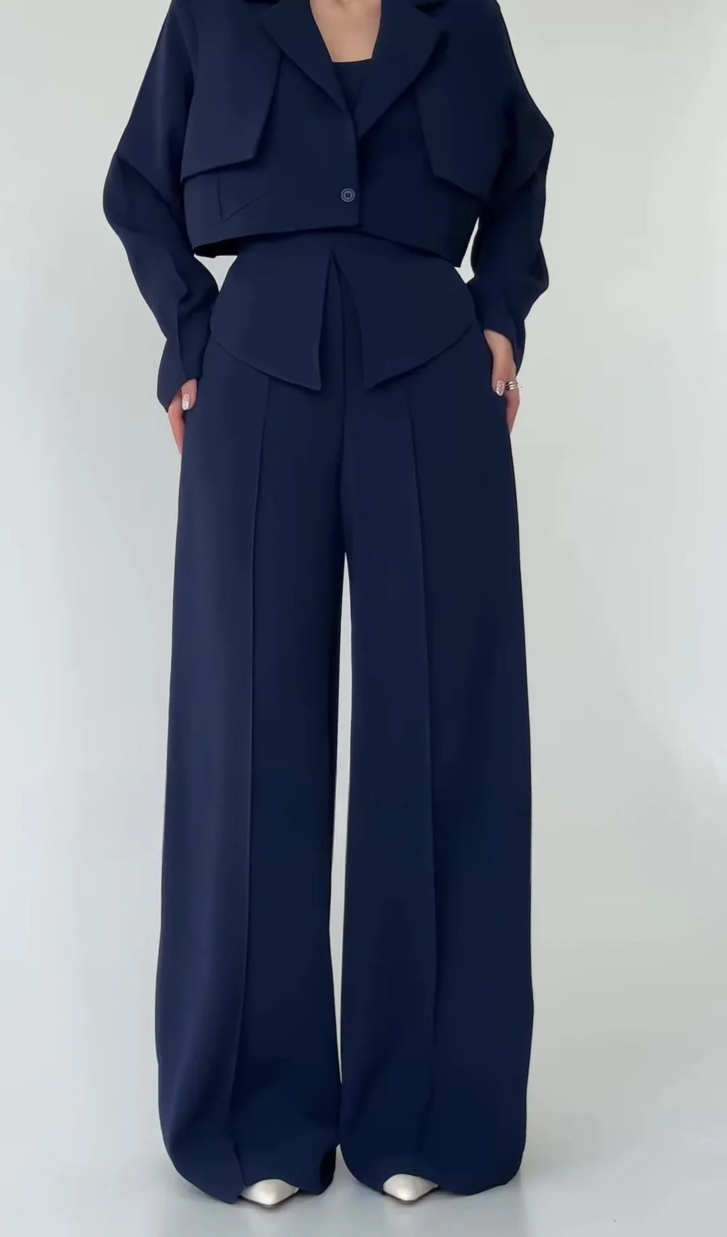 Pant Set Women 3 Piece Sets Lapel Full Sleeve Blazers Plain Sling Top Wide Leg Long Pants Splice Y2k Streetwear Work Summer 2026