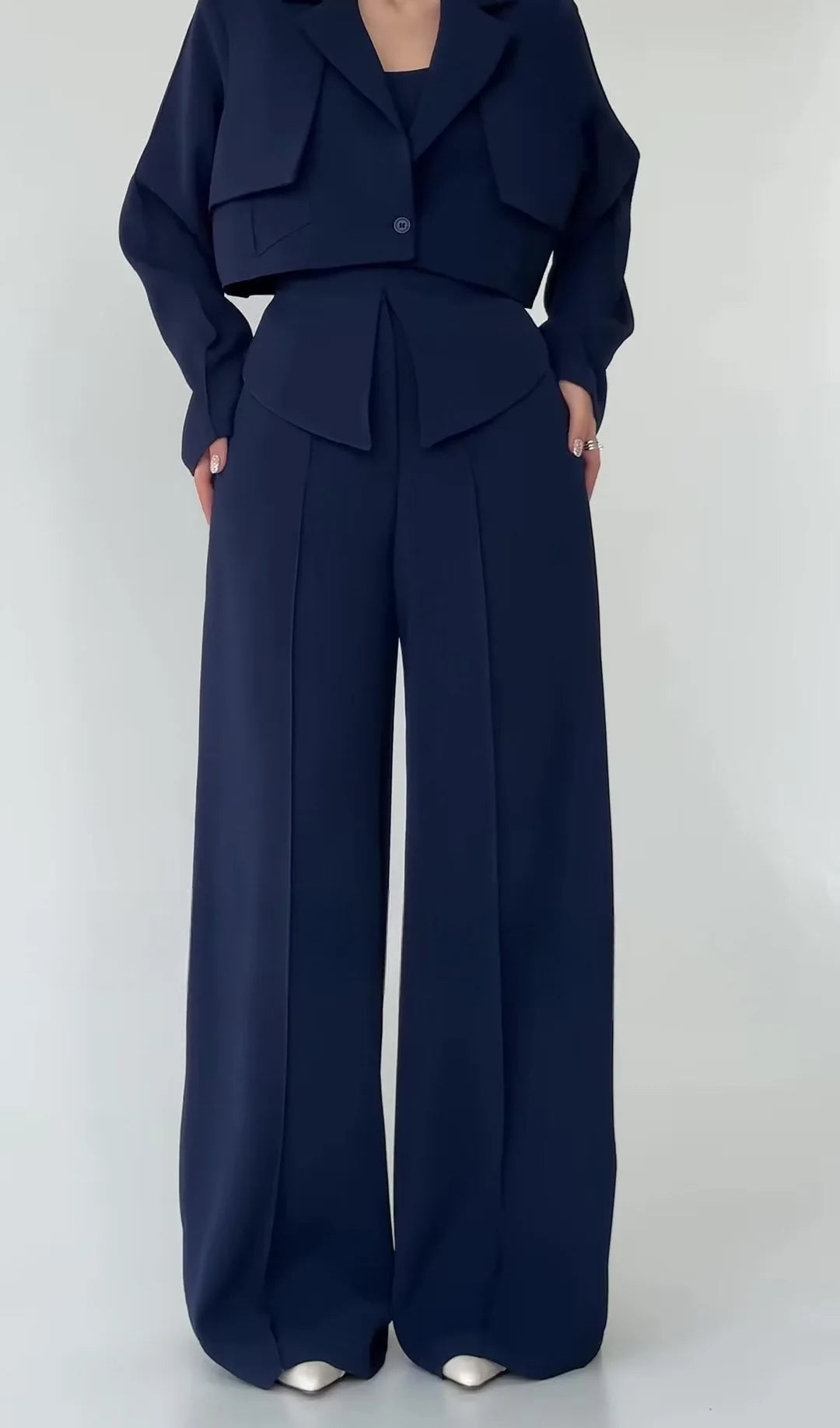 Pant Set Women 3 Piece Sets Lapel Full Sleeve Blazers Plain Sling Top Wide Leg Long Pants Splice Y2k Streetwear Work Summer 2026