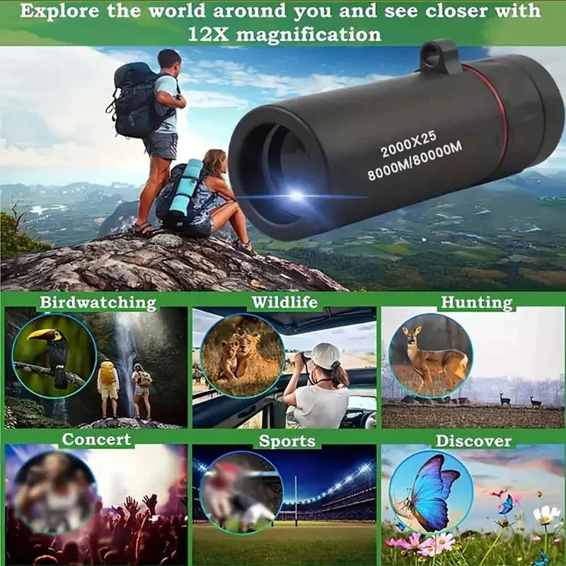 New Mini Portable 2000x25 HD Monocular Telescope With Phone Holder For Camping Hunting Birdwatching Travel Phone Photography