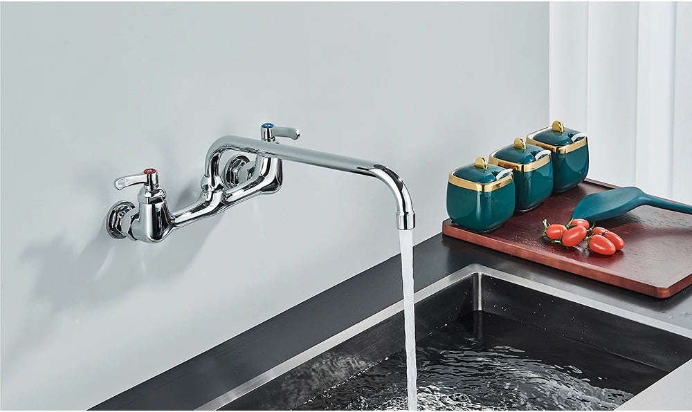 Antique Brass Basin Faucet Wall Mounted Bathroom Mixer Tap Hot Cold Sink Faucet 360 Rotation Spout Chrome Kitchen Mixer Taps