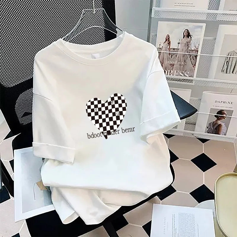 Loose Cotton Short Sleeve T-Shirt plus Size Men's Style Summer Top Comfortable Breathable Bottoming Shirt for plus Size Women