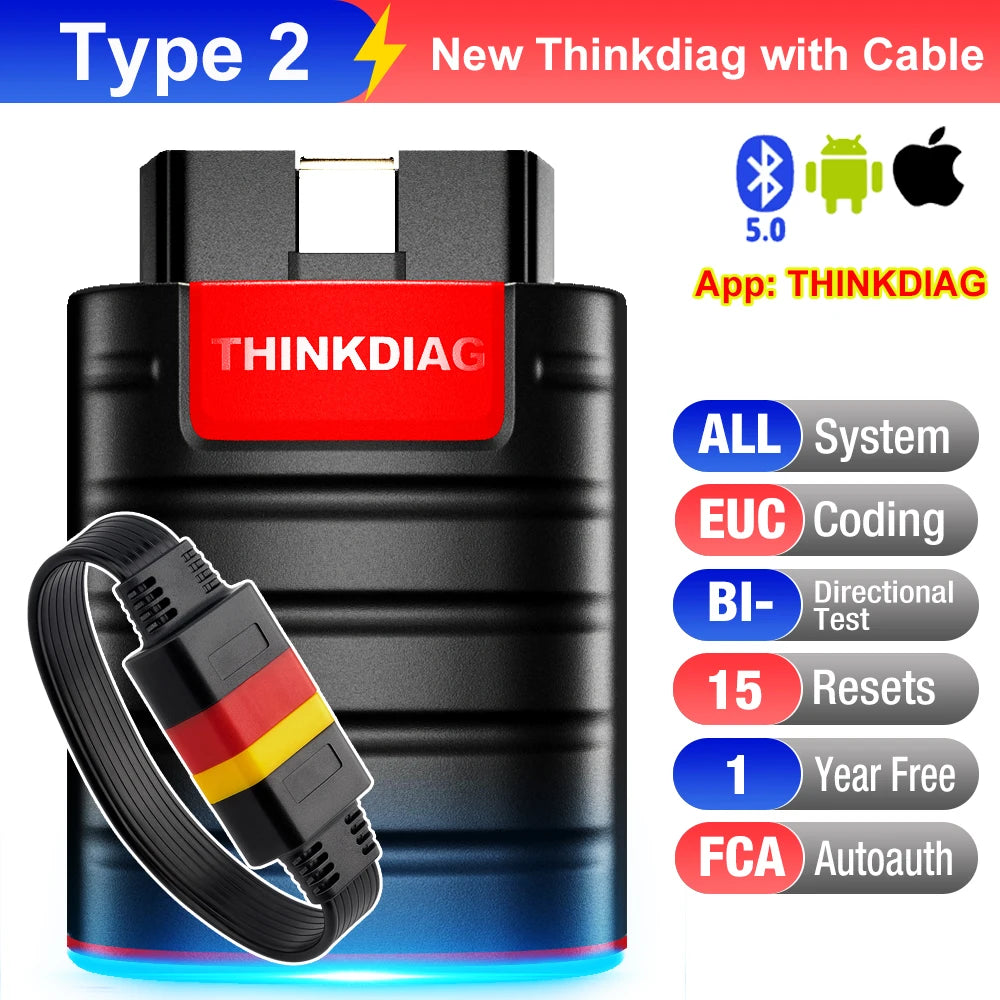 2026 THINKCAR New Thinkdiag ALL System Car Diagnostic Tools ECU Coding Active Test 16 Reset 1 Year Free OBD2 Scanner Code Reader