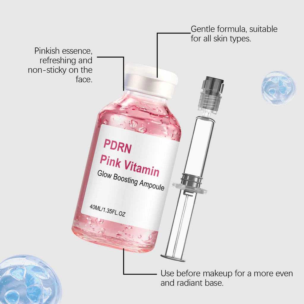 Korean Glass Skin PDRN Facial Care Set,Pink Vitamin B12 Glow Boosting&Salmon DNA Technology,Niacinamide Dark Spot Eraser,Glow&Brightening&100+ Hyaluronic Acid Deep Hydration,Skin Regeneration&Barrier Repair,Syringe Precision