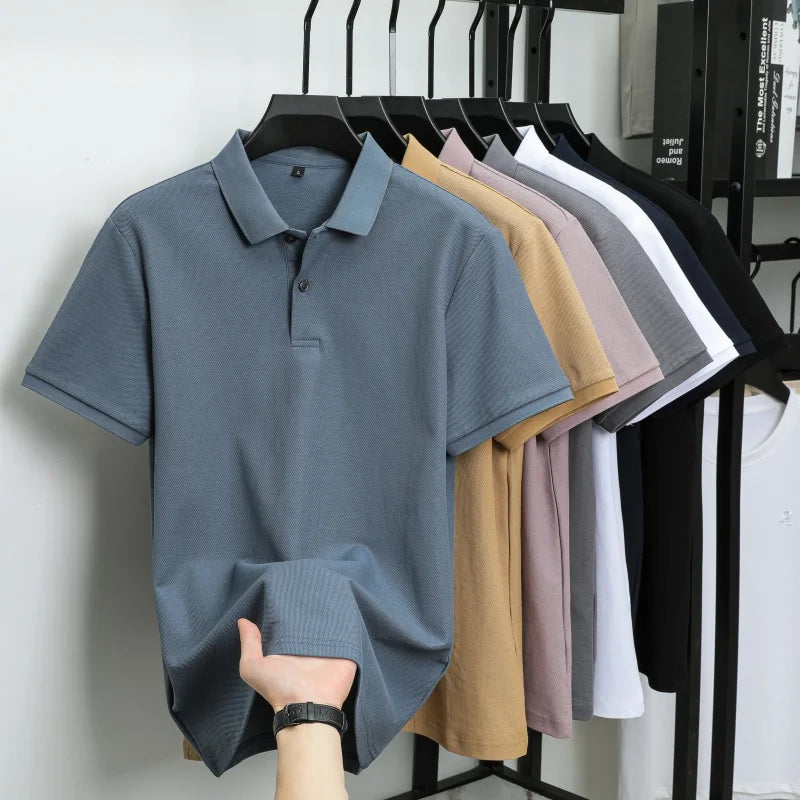 100% Pure Cotton Boutique Short-Sleeved High-End Men's Polo Shirt Summer High-Quality Solid Color Tops Business Casual T-Shirt