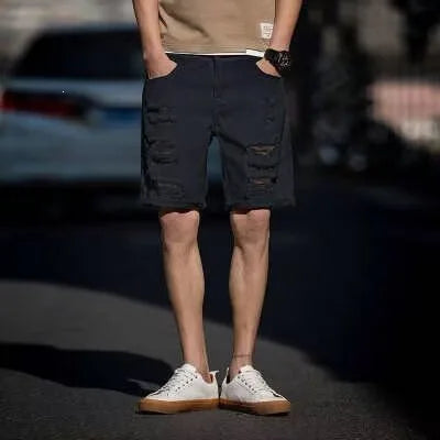 Men's Fashion Denim Shorts Summer Ripped Casual Denim Knee Length Solid Jeans Shorts White Classic Jeans Shorts Y2k Streetwear