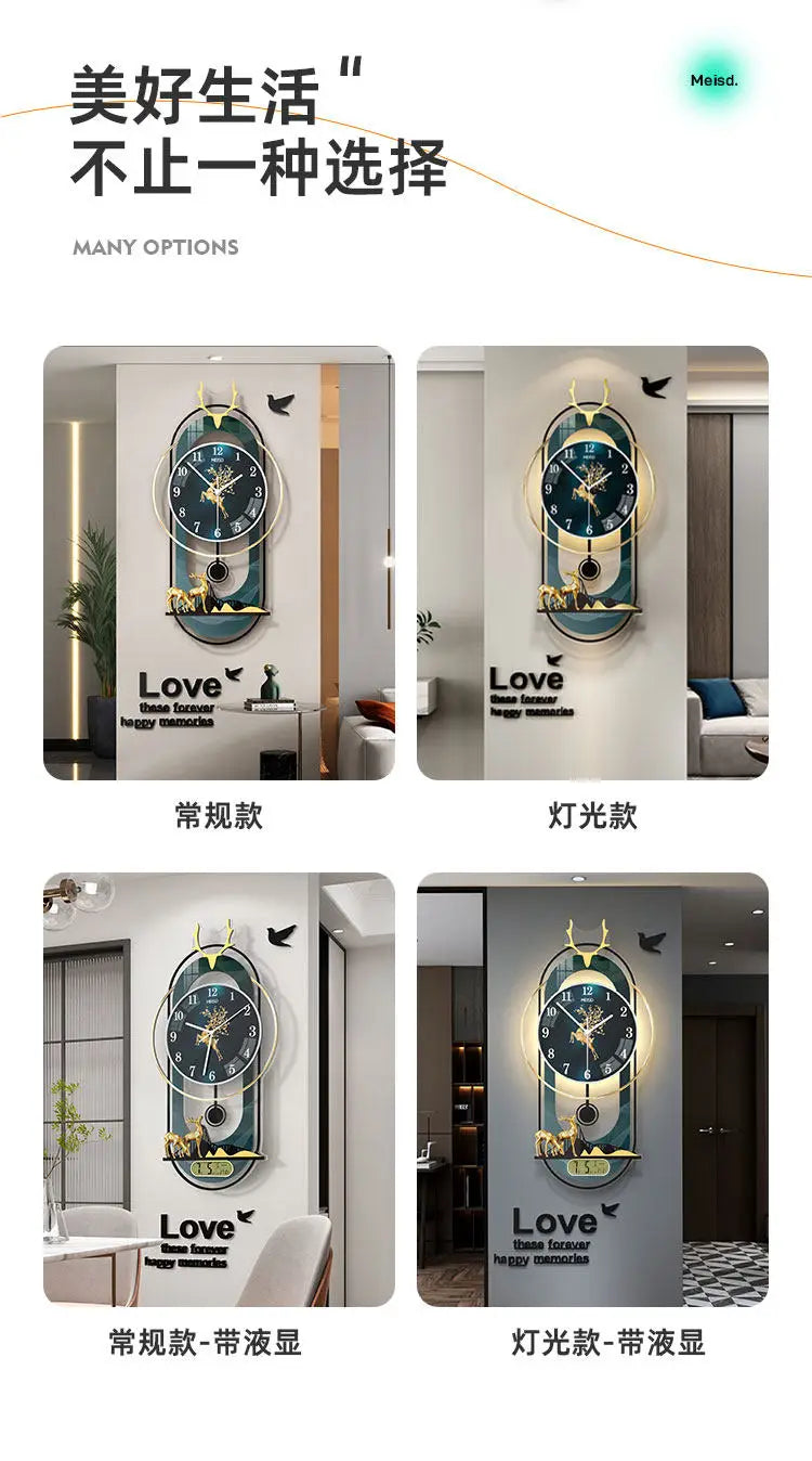 Luxury Wall Clock Living Room Modern Luxury Timepiece Creative Home Clock Wall Lamp Reloj Digital Pared Home Decoration Unusual
