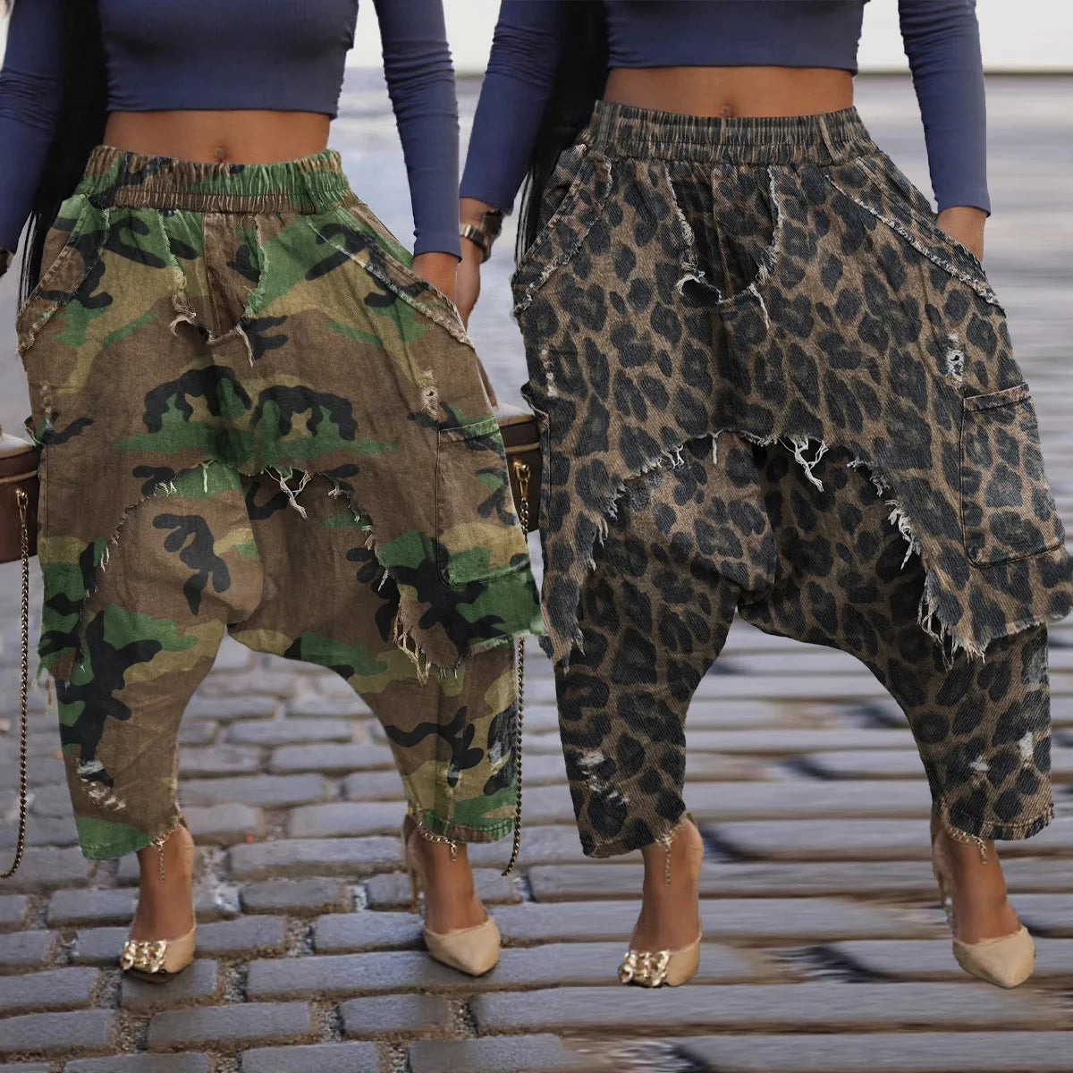 New Vintage Distressed Frayed Ripped Jeans Women's Fashion Loose Harem Pants Casual Hip Hop Streetwear Denim Trousers for Women