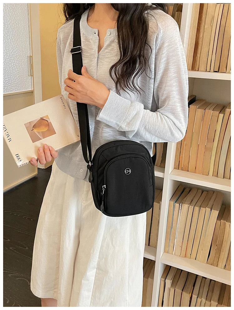 Waterproof Nylon Mobile Phone Bag Portable  Three-Layer Coin Purse Crossbody Bag for Youth Casual Simple Style Functional...