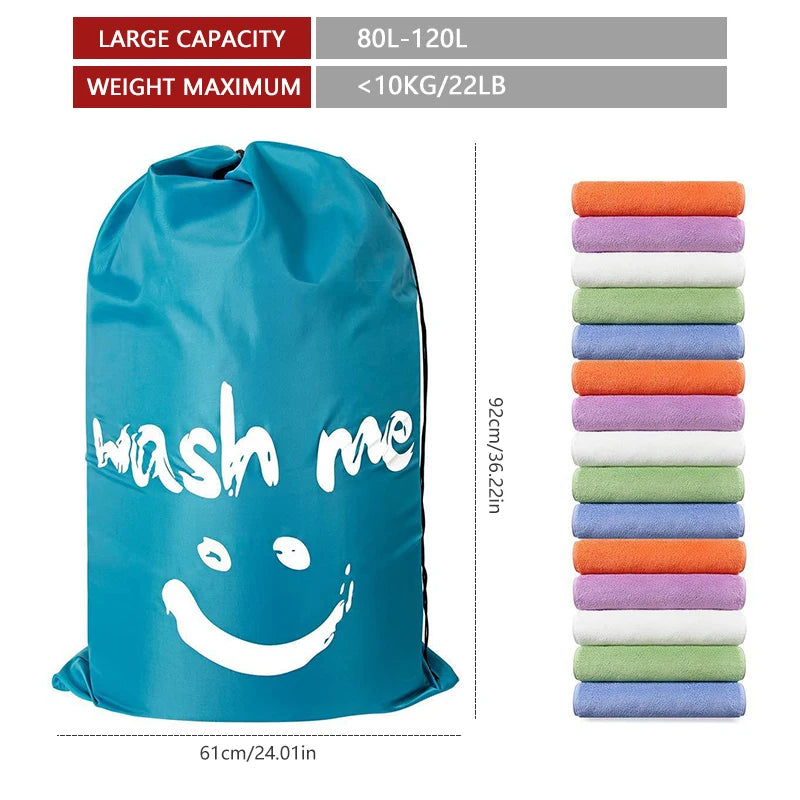 Nylon Laundry Bag Travel Storage Organizer Pouch Hamper Wash Machine Washable Dirty Clothes Drawstring Large Capacity