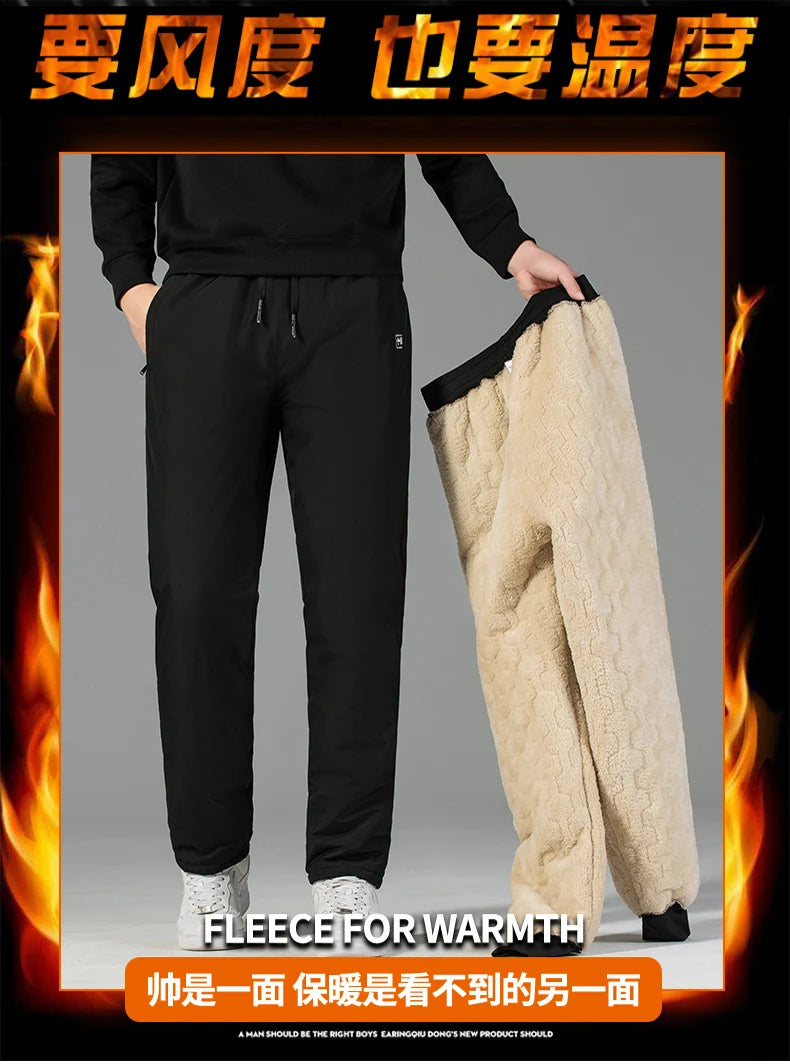 Plus Size 7XL 8XL Men's Winter Pant Fleece Velvet Plush Trouser Male Thermal Thick Warm Windproof Casual Joggers Waterproof Pant