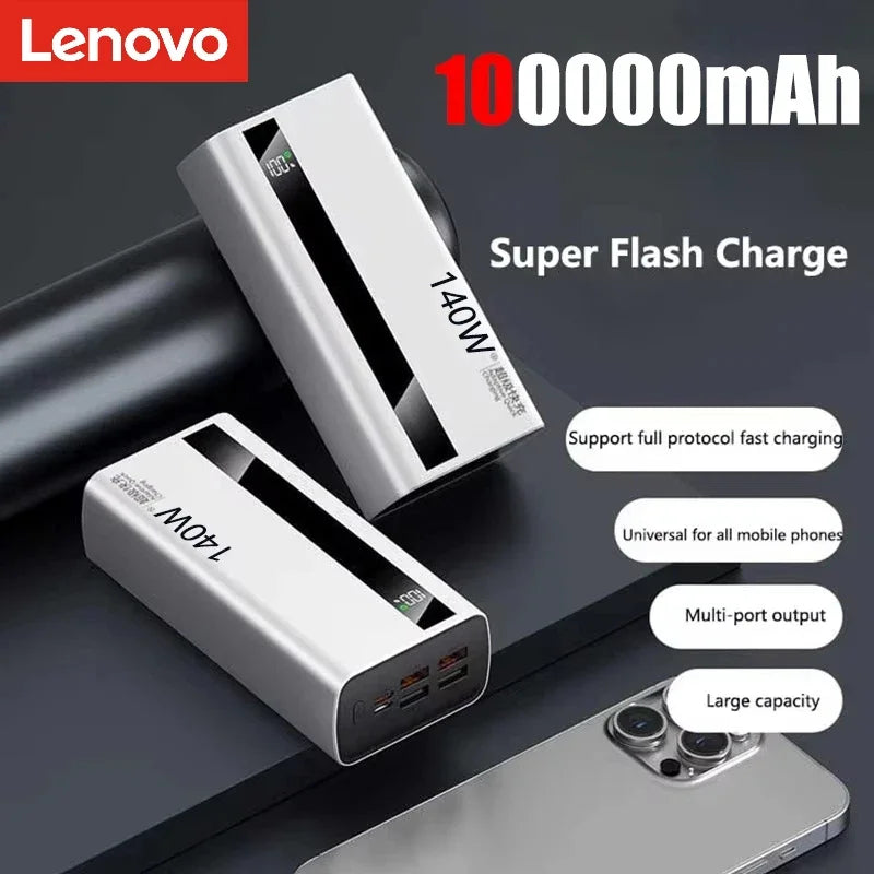 Lenovo CCC 500000mAh Power bank 140W Super Fast Charging Portable Battery Charger Ultra Capacity LED Digital Display For Xiaomi