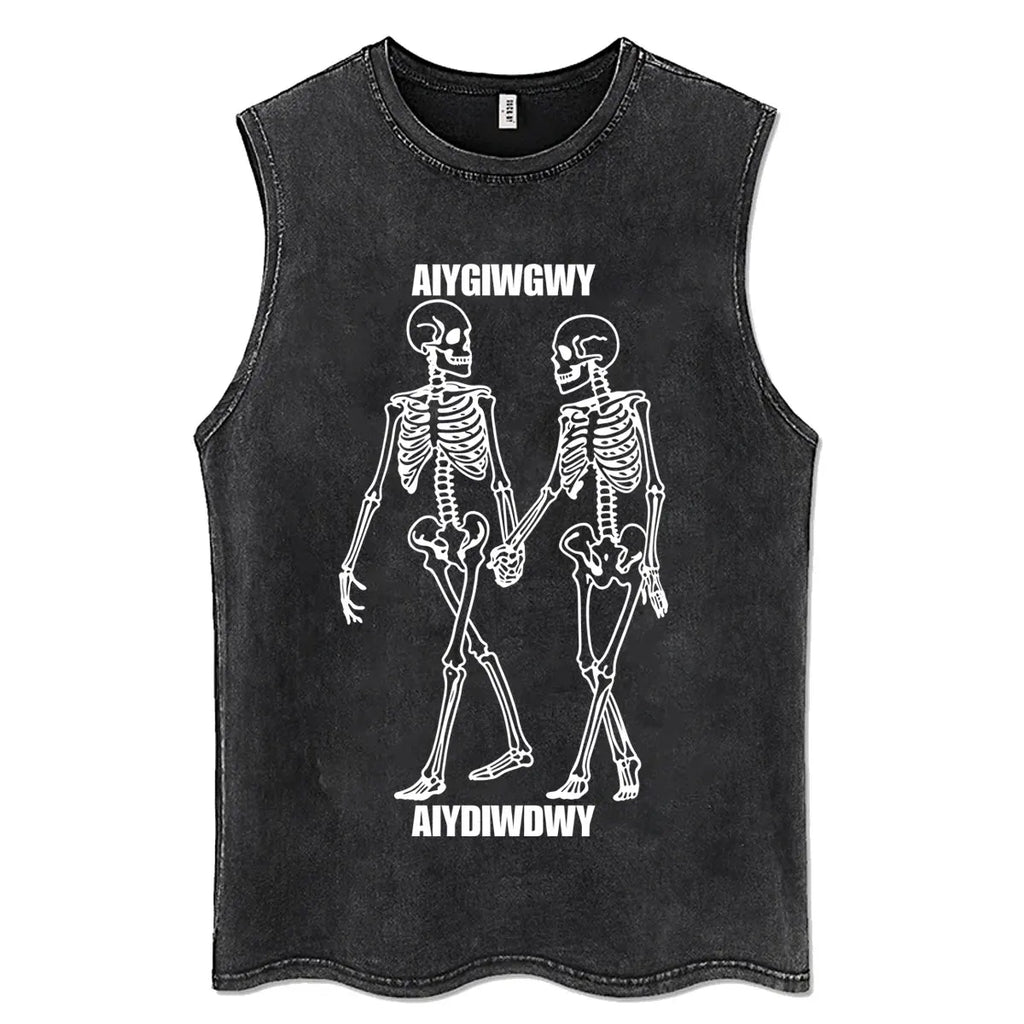 System of A Down Vintage Washed Tank Tops Men's Rock Alternative Metal Cartoon Graphic Sleeveless Vests T-shirt Male T Shirts