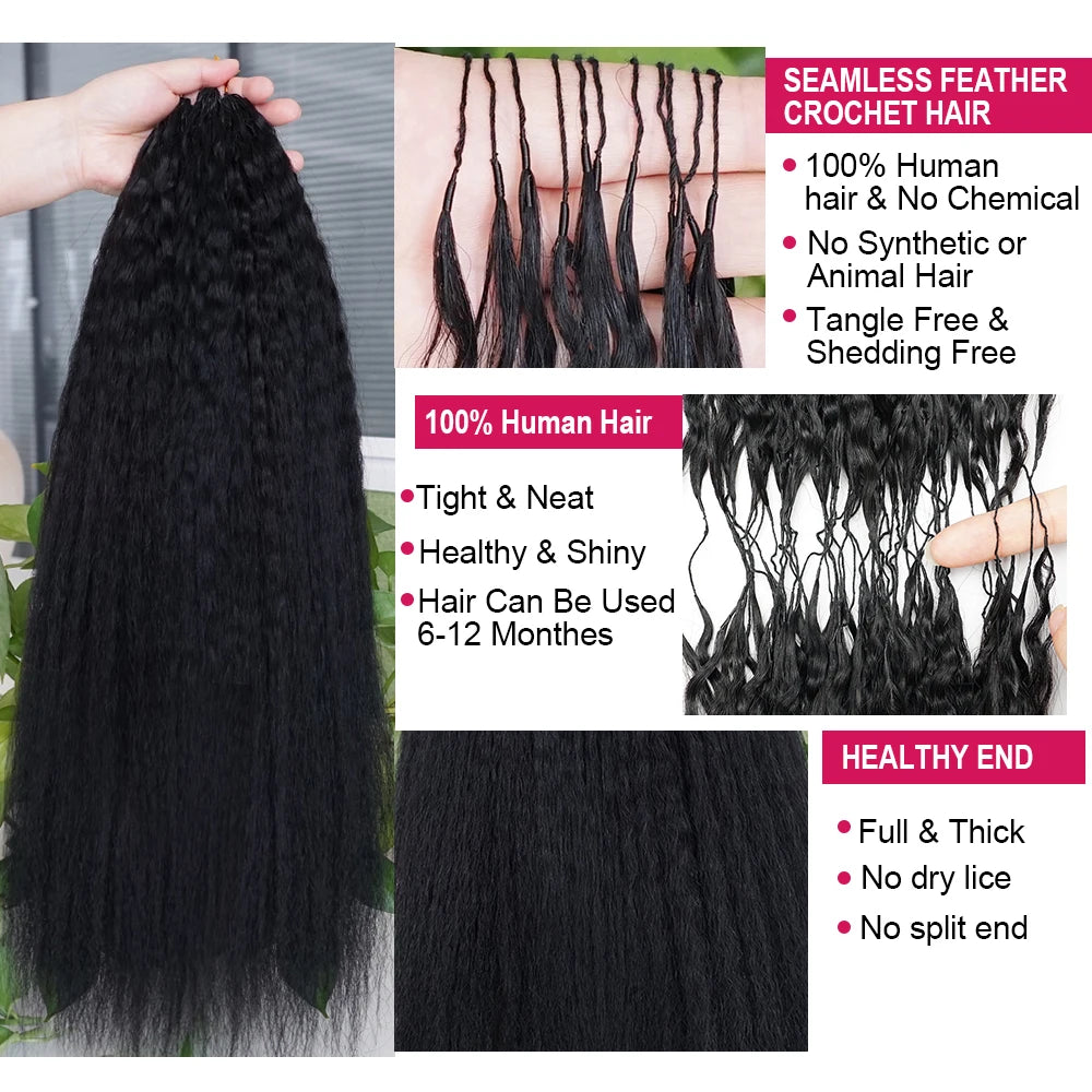 Kinky Straight Crochet Human Hair Pre Separated Knotless Reusable Feather Crochet Human Hair Bundles Burmese Curly Crochet Hair