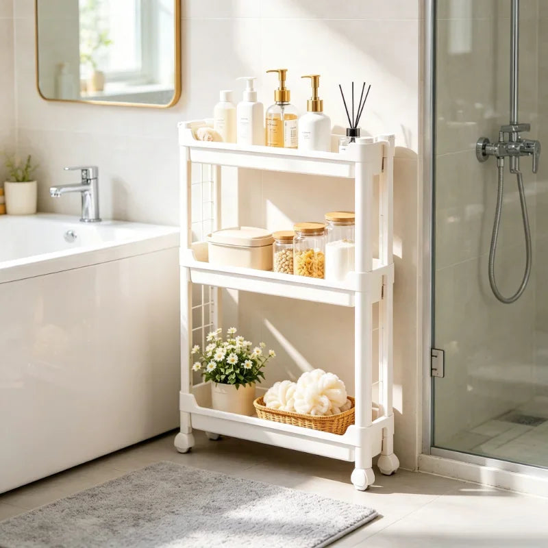 9.5cm Slim 3-Tier Door Gap Storage Cabinet, Narrow Side Shelf, Perfect Organizer for Bathroom & Kitchen Sundries Storage