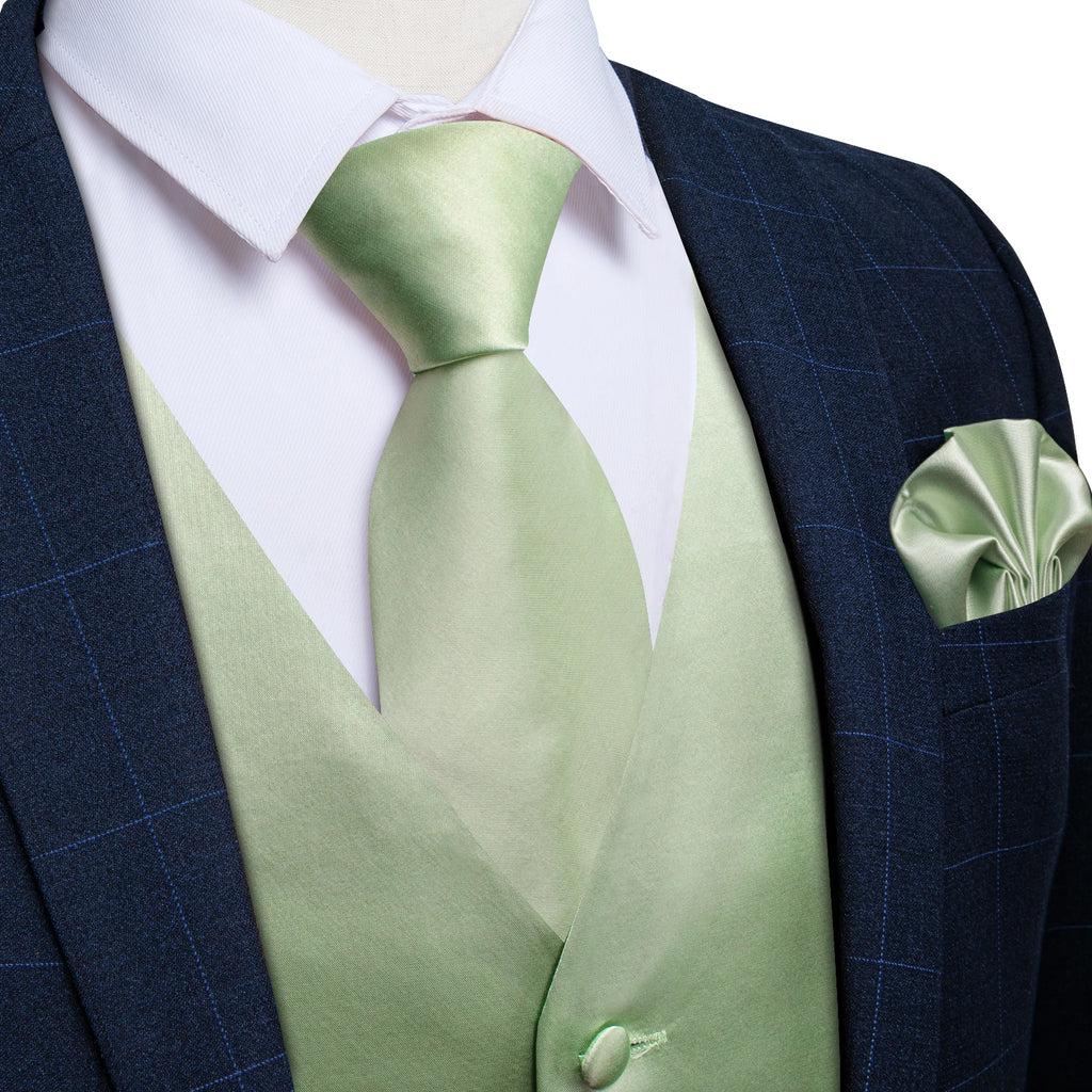 Satin Men's Solid Blue Suit Vest with Tie Handkerchief Cufflinks Business Formal Waistcoat Wedding Prom Men Sleeveless Jacket