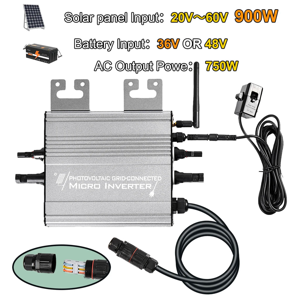 1200W/1000W/750W GS Hybrid Micro Inverter for Solar Pane & 36V/48V Battery Grid-Tie with Zero Export 180-265V AC | WiFi, IP65