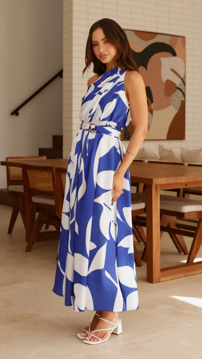 2025 Summer Fashion New Women's Sexy Vacation Dress Casual Elegant Bohemian Beach Skew Collar Off Shoulder Sashes Long Dresses