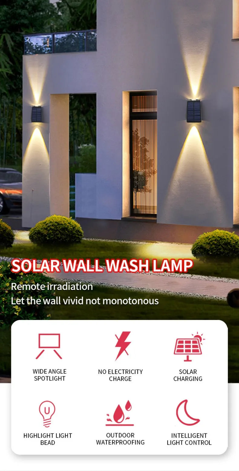LED Outdoor Solar Wall Light Up And Down Luminous Garden Lamp Villa Courtyard Porch Street Decorative Lighting Wall Washer Light