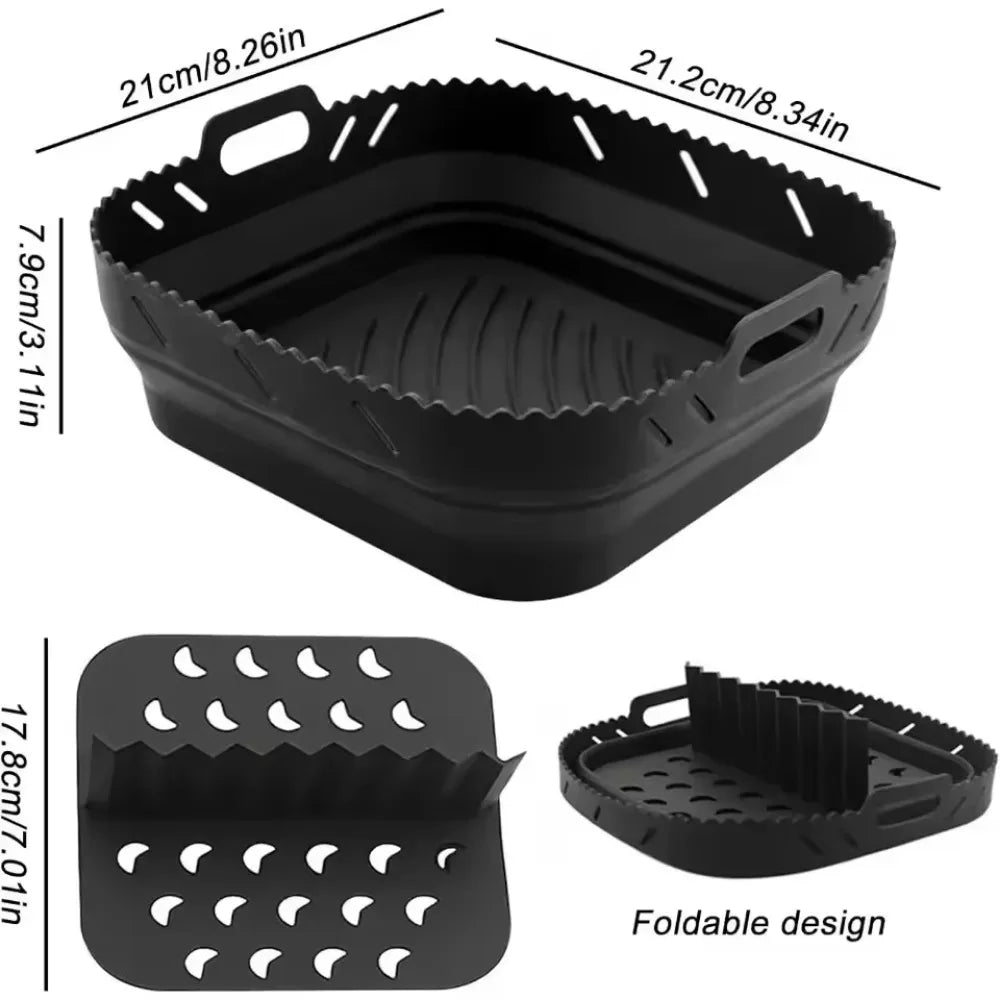 Dishwasher safe Square Silicone Air Fryer Liner Reusable Heat Resistant eazy clean air fryer silicone liners with divider