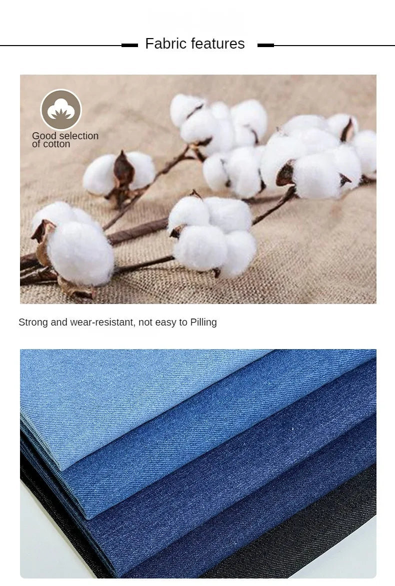 Twill Cotton Denim Fabric By The Meter for Jeans Clothes Dresses Handbags Shoes Hats Sewing Cloth Wearable Blue Black