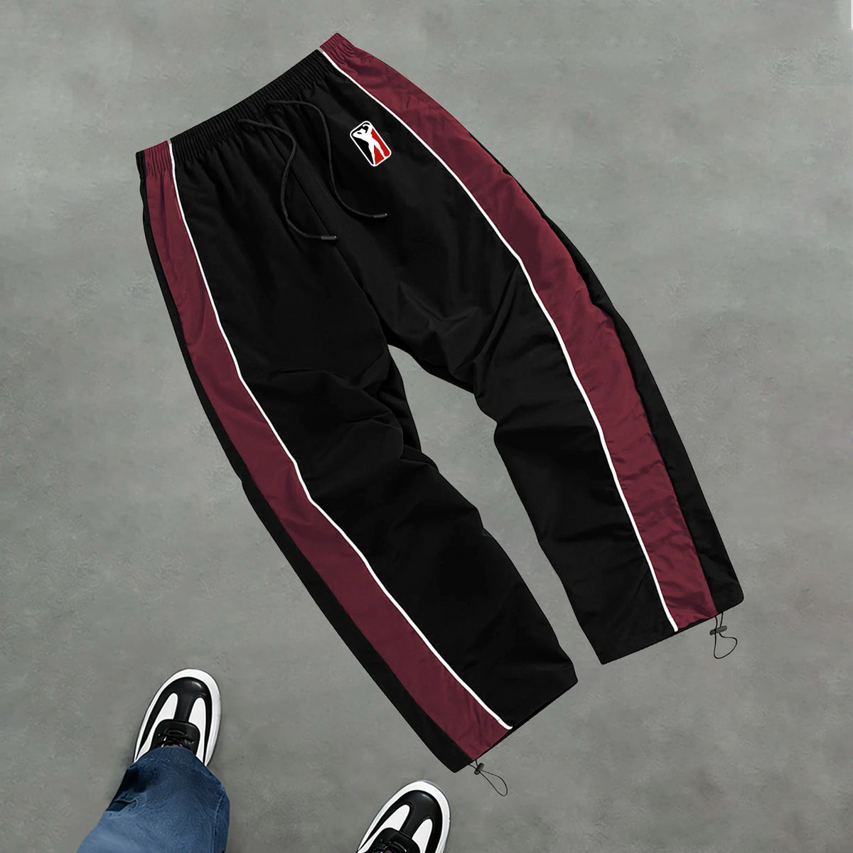 High Street Style Printed Color Blocked Drawstring Trousers Wide Leg Casual Pants Men's Trendy Straight Leg Athletic Sweatpants