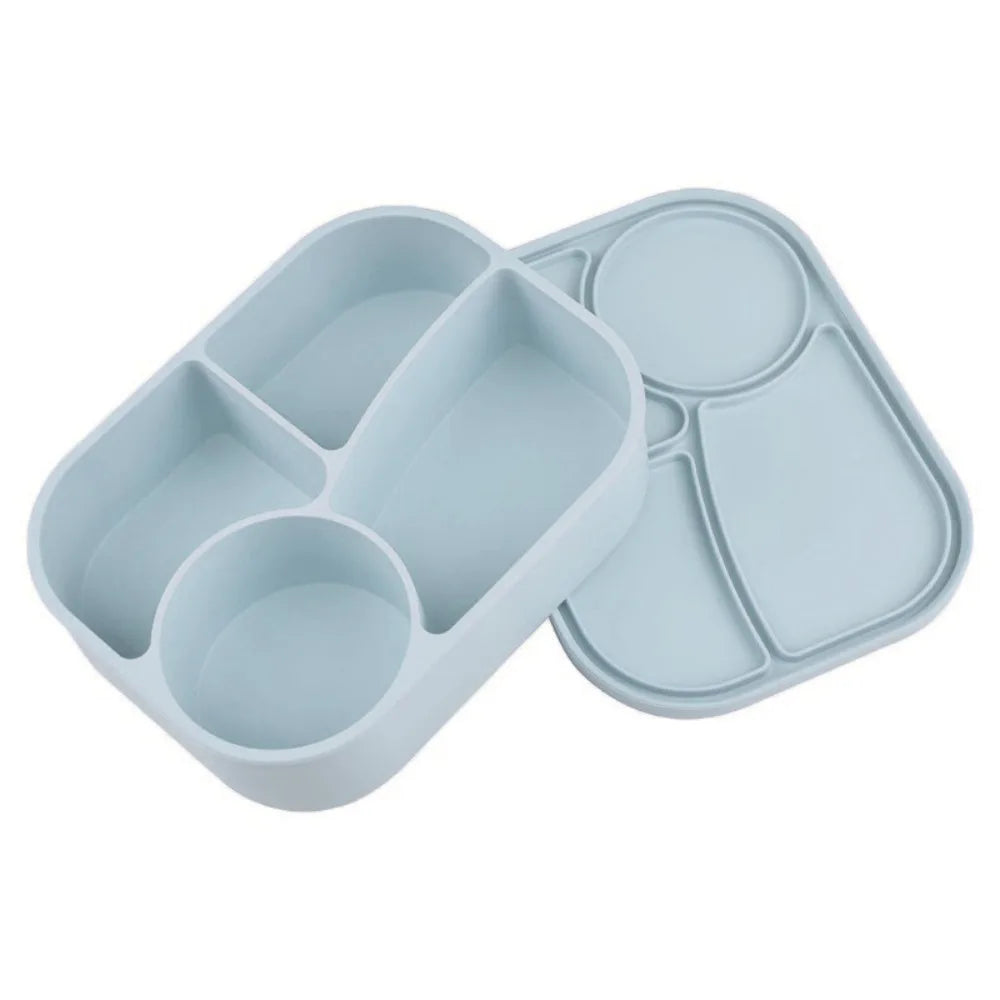 Rectangular Silicone 4 Grid Lunch Box Heat Resistant Leak Proof Lunch Container With Compartments Microwavable Food Box School