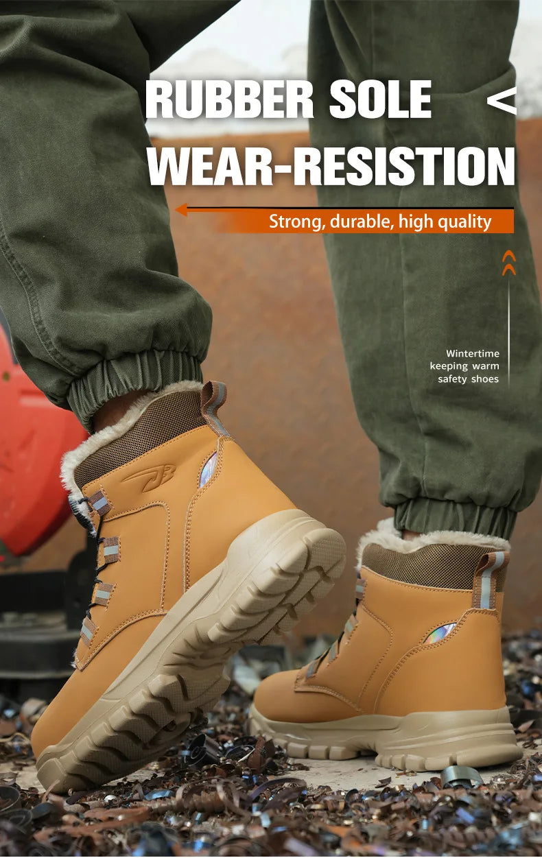 Size 47 48 Winter Work Safety Boots Men Steel Toe Work Shoes Rotating Button Waterproof Protective Men Safety Shoes Footwear
