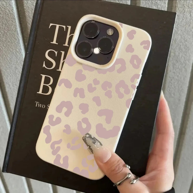 For iPhone 18 17 16 15 14 13 12 11 Pro Max Case Pink Leopard Print Lichee Pattern Silicone Cover For iPhone XS XR 16 Plus Fundas