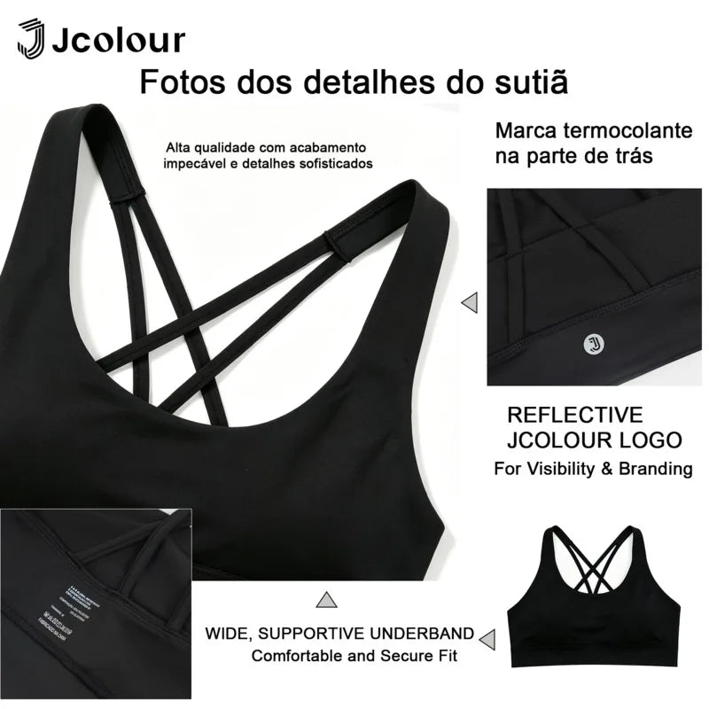 Jcolour Sports Bra, Crossed Back Straps, Fixed Pads, Breathable Fabric, Fitness Gym Top, Sexy, Comfortable, Bra