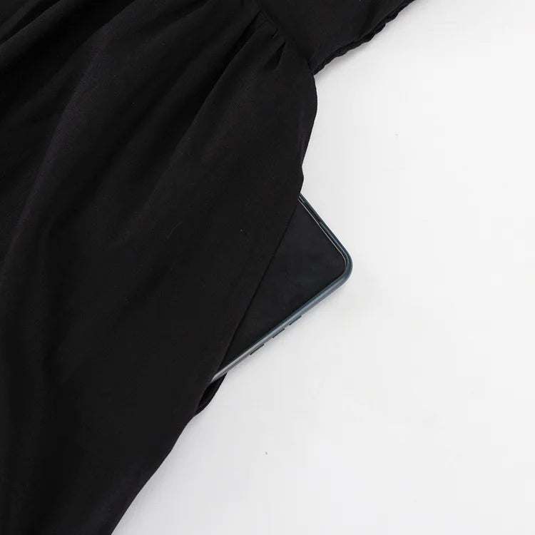 FSMG Fashion Black Breathable Sleeveless Backless Halter Dress Summer Sexy Spaghetti Strap Hollow Out Pockets Side Long Skirt