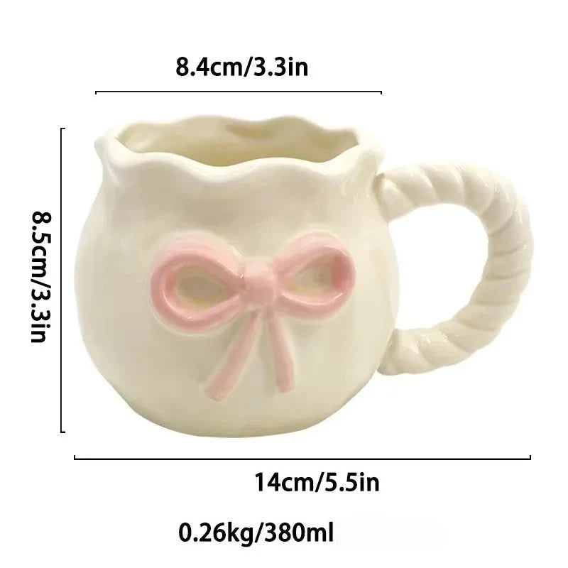 Hand-held bowknot coffee cup, afternoon tea ceramic cup, cute mug