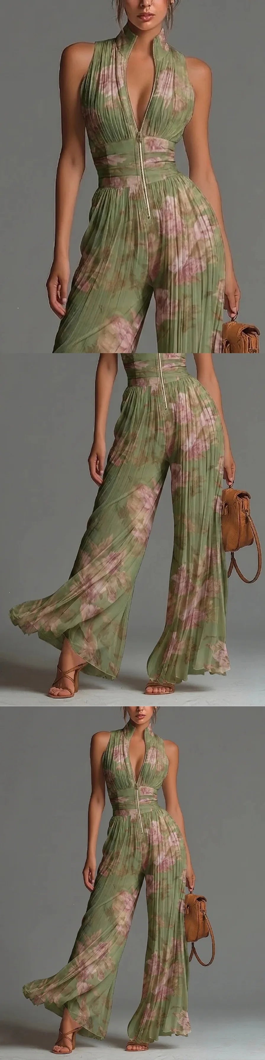 Sexy Sleeveless Jumpsuit Printed Mesh Split Irregular Hem Bodysuit Overall Pants Jumpsuits Spring Summer